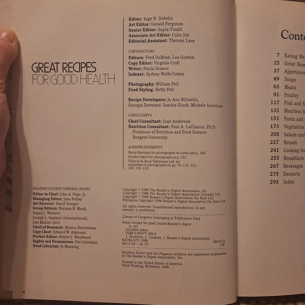 Reader's Digest Great Recipes for Good Health Cookbook - 3rd Printing 1989